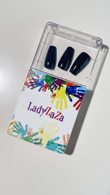 Französisch Tipp Handgefertigter Druck auf die Nägel Langspitzen Mandelblau Tipps und Nackt Nägel Vollbedeckung Tragbare Nagelflecken Manufac